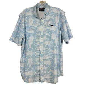 Vineyard‎ Vines Men’s Fishing Shirt Blue Fish Print Vented Performance Medium